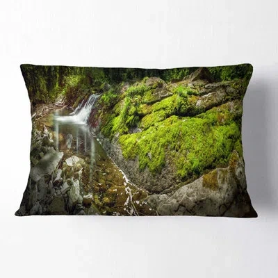 Design Art Landscape Printed Creek Moss And Rocks Panorama Lumbar Pillow