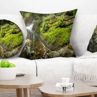 Design Art Landscape Printed Creek Moss And Rocks Panorama Pillow In Blue;black;brown;green;red;yellow
