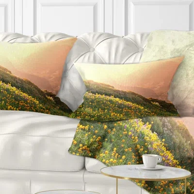 Design Art Landscape Printed Flowering Mountain Meadow View Lumbar Pillow