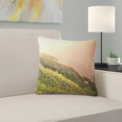 Design Art Landscape Printed Flowering Mountain Meadow View Throw Pillow In Green