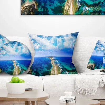 Design Art Landscape Printed Fort Nepean Road From Helicopter Pillow In Blue