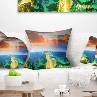 Design Art Landscape Printed Fort Nepean Road From Helicopter Pillow In Blue