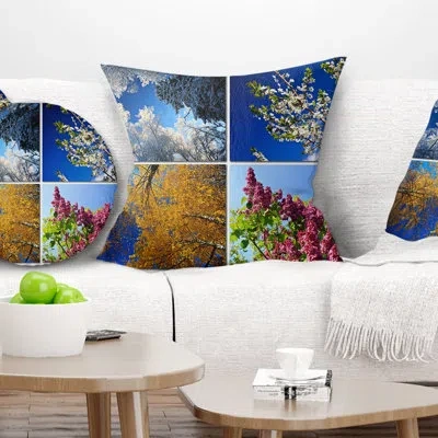 Design Art Landscape Printed Four Seasons Of Nature Collage Pillow In Blue;black;brown;green;red;yellow