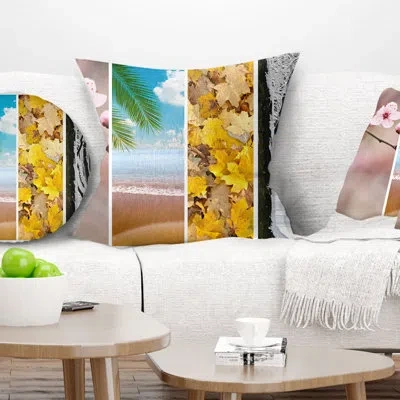 Design Art Landscape Printed Four Seasons World Collage Pillow In Blue;black;brown;green;red;yellow
