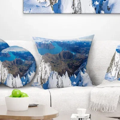 Design Art Landscape Printed Frankton And Lake Aerial View Panorama Pillow In Blue;white