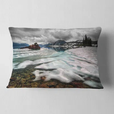 Design Art Landscape Printed Frozen Mountain Lake Shore Lumbar Pillow