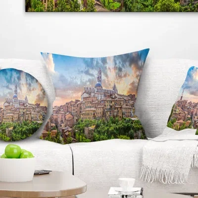 Design Art Landscape Printed Historic City Of Siena Panoramic View Pillow In Blue