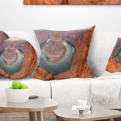 Design Art Landscape Printed Horseshoe Bend Arizona Panorama Pillow In Red
