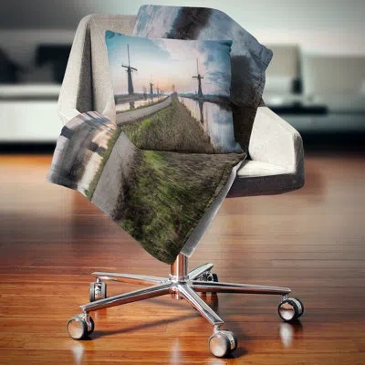 Design Art Landscape Printed Kinderijk Holland Panorama Pillow In Blue;black;brown;green;red;yellow