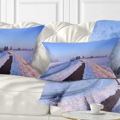Design Art Landscape Printed Lake And Dike At Sunrise Panorama Lumbar Pillow