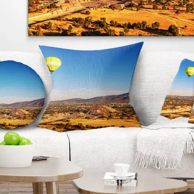 Design Art Landscape Printed Large Balloon Over Mountains Throw Pillow In Yellow