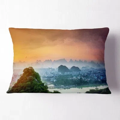 Design Art Landscape Printed Li River And Karst Mountains Lumbar Pillow