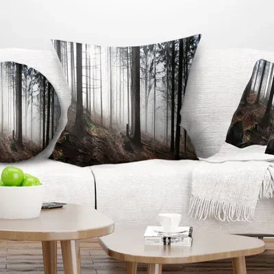 Design Art Landscape Printed Misty Forest Morning Panorama Pillow In Blue;black;brown;green;red;yellow