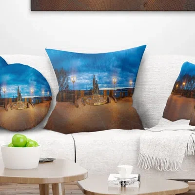 Design Art Landscape Printed Monument To Armories Panorama Pillow In Blue