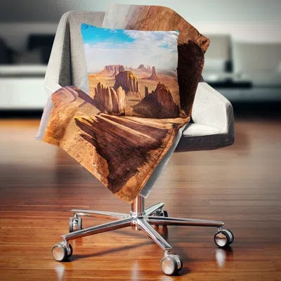 Design Art Landscape Printed Monument Valley Aerial Sky View Pillow In Blue