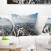 Design Art Landscape Printed Mountains In Spring Panorama Pillow In Blue