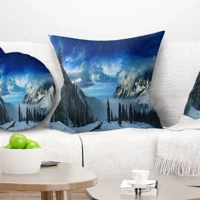 Design Art Landscape Printed Panorama Of Snowy Mountains Pillow In Blue;black;brown;green;red;yellow