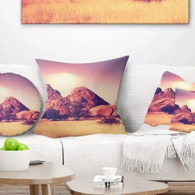 Design Art Landscape Printed Rocky Hills And Grassland In Africa Throw Pillow In Purple