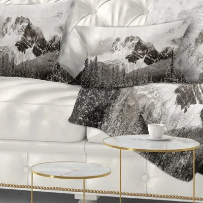 Design Art Landscape Printed Snow Capped Hills And Bow Lake Lumbar Pillow