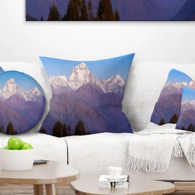 Design Art Landscape Printed Snowy Dhaulagiri Peaks Himalayas Pillow In Blue;black;brown;green;red;yellow