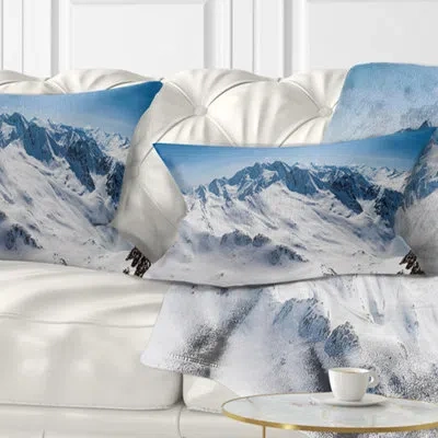 Design Art Landscape Printed Snowy Mountains Panoramic View Lumbar Pillow