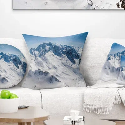 Design Art Landscape Printed Snowy Mountains Panoramic View Pillow In Blue;white