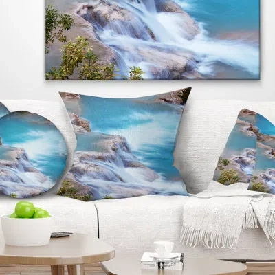 Design Art Landscape Printed Stunning Aerial View Of Havasu River Throw Pillow In Blue