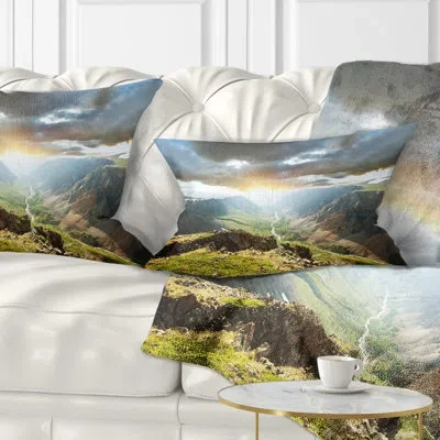 Design Art Landscape Printed Stunning View Of Sunset In Mountains Lumbar Pillow