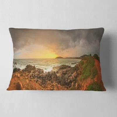 Design Art Landscape Printed Sunrise At Romantic Beach At Sri Lanka Lumbar Pillow