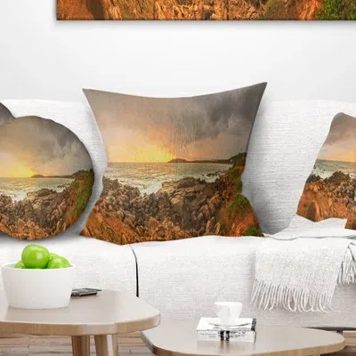 Design Art Landscape Printed Sunrise At Romantic Beach At Sri Lanka Pillow In Blue