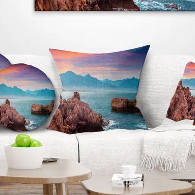 Design Art Landscape Printed Sunrise On Barbor Milazzo Panorama Pillow In Blue;black;brown;green;red;yellow