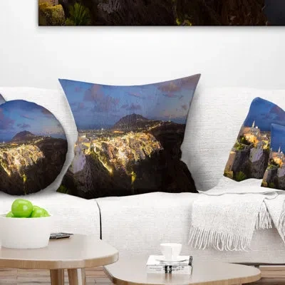 Design Art Landscape Printed Thira Santorini Greece Panorama Pillow In Blue;white