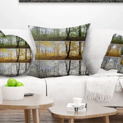 Design Art Landscape Printed Three Seasons Forest Panorama Pillow In Blue;black;brown;green;red;yellow