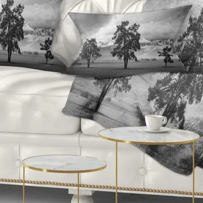 Design Art Landscape Printed Three Trees In Front Of Mountains Throw Pillow
