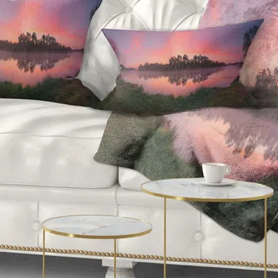 Design Art Landscape Printed Tinged Lake Sunrise View Throw Pillow