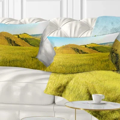 Design Art Landscape Printed Tuscany Wheat Field On Sunny Day Lumbar Pillow
