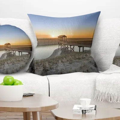 Design Art Landscape Printed Watchtower At North Sea Dunes Pillow In Blue;black;brown;green;red;yellow