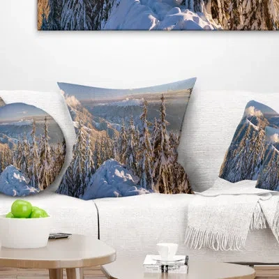 Design Art Landscape Printed Winter Carpathians Panoramic View Pillow In Blue;white