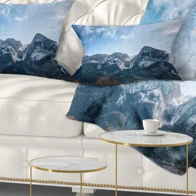 Design Art Landscape Printed Winter Mountains With Sun Flare Lumbar Pillow