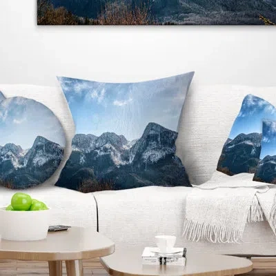 Design Art Landscape Printed Winter Mountains With Sun Flare Pillow In Blue;black;brown;green;red;yellow