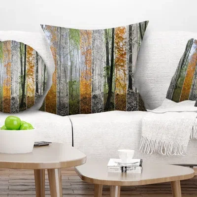 Design Art Landscape Printed Wood Panorama Changing Seasons Pillow In Blue;black;brown;green;red;yellow
