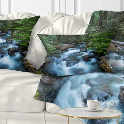Design Art Landscape Rushing Water In Forest Creek Lumbar Pillow