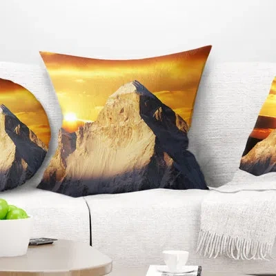 Design Art Landscape Shivling Garhwal Himalaya At Sunset Pillow In Yellow