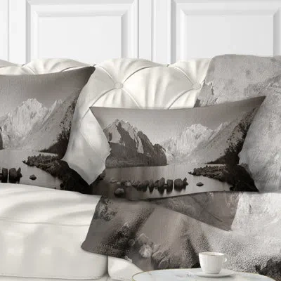 Design Art Landscape Snow Mountain Lake Panorama Lumbar Pillow In Gray