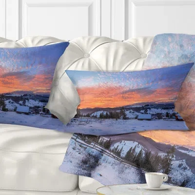 Design Art Landscape Snowy Colorful Dawn In Mountains Lumbar Pillow