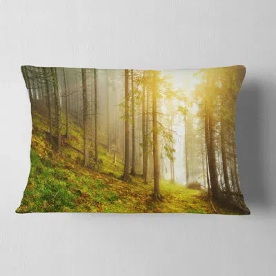 Design Art Landscape Sun Finds Its Way In Forest Lumbar Pillow