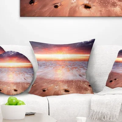 Design Art Landscape Sunset Strip - Sea & Shore Printed Pillow In Brown;pink