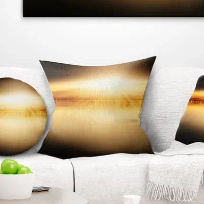 Design Art Landscape Sunset With Views On The Lake Printed Pillow In Gold