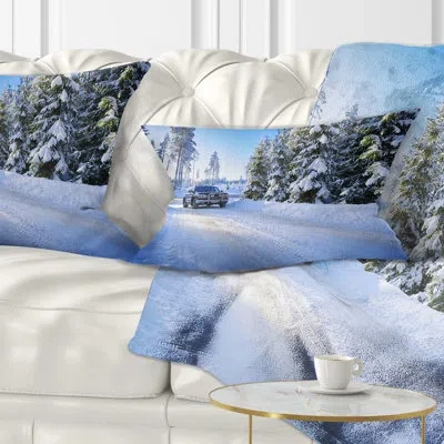 Design Art Landscape Suv Car Though Snowy Winter Printed Lumbar Pillow