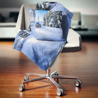 Design Art Landscape Suv Car Though Snowy Winter Printed Pillow In Blue;black;brown;green;red;yellow